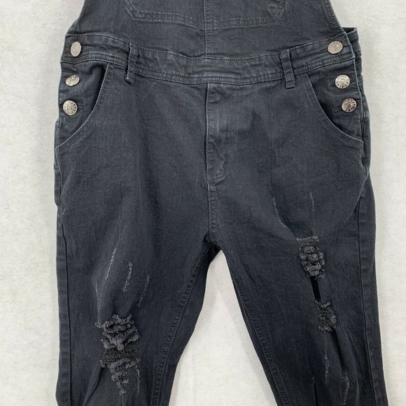 Women's Distressed Skinny Overalls - Picture 5 of 10